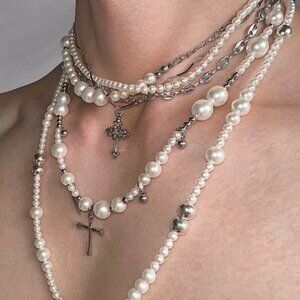 Pearl long necklace layered pearl stacking